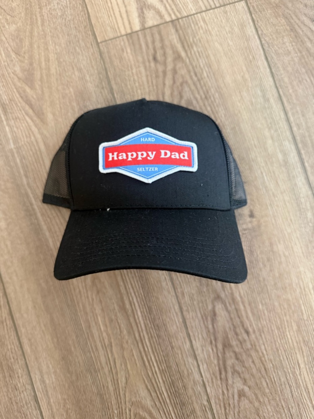 Happy Dad Black Trucker Hat with Red Patch